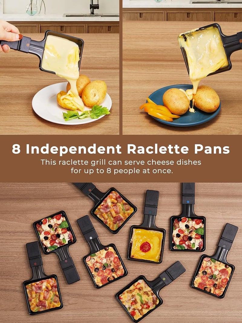 FOHERE Raclette Grill, 2 in 1 Raclette Table Grill Indoor, 1500W Korean BBQ Grill Electric Griddle with Reversible Non-stick plate, Adjustable Temp Control and 8 Paddles for Parties and Family Fun - Image 4